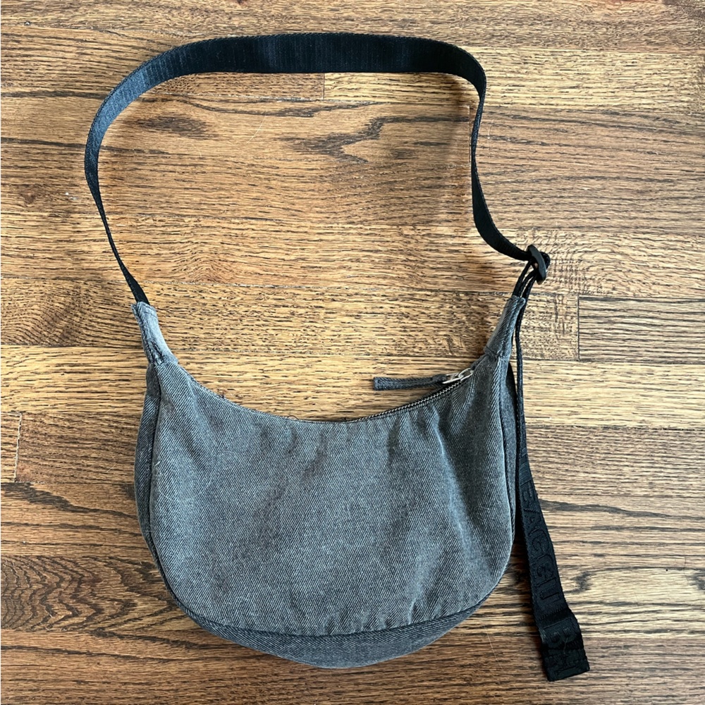 Baggu small crescent black deadstock denim